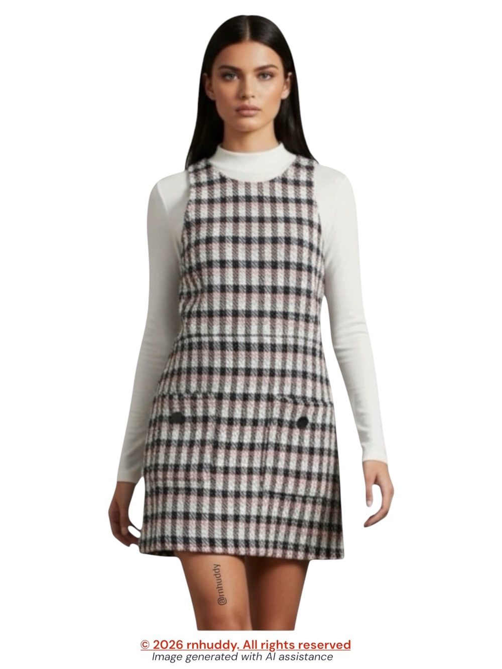 Zara M plaid wool blend tweed overall dress